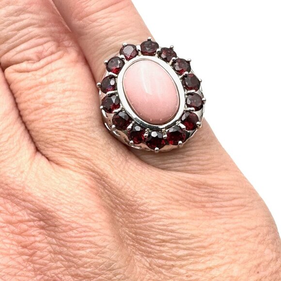 Sterling Silver Womens Ring Pink Morganite Red Garnet Size 6 - Picture 4 of 7